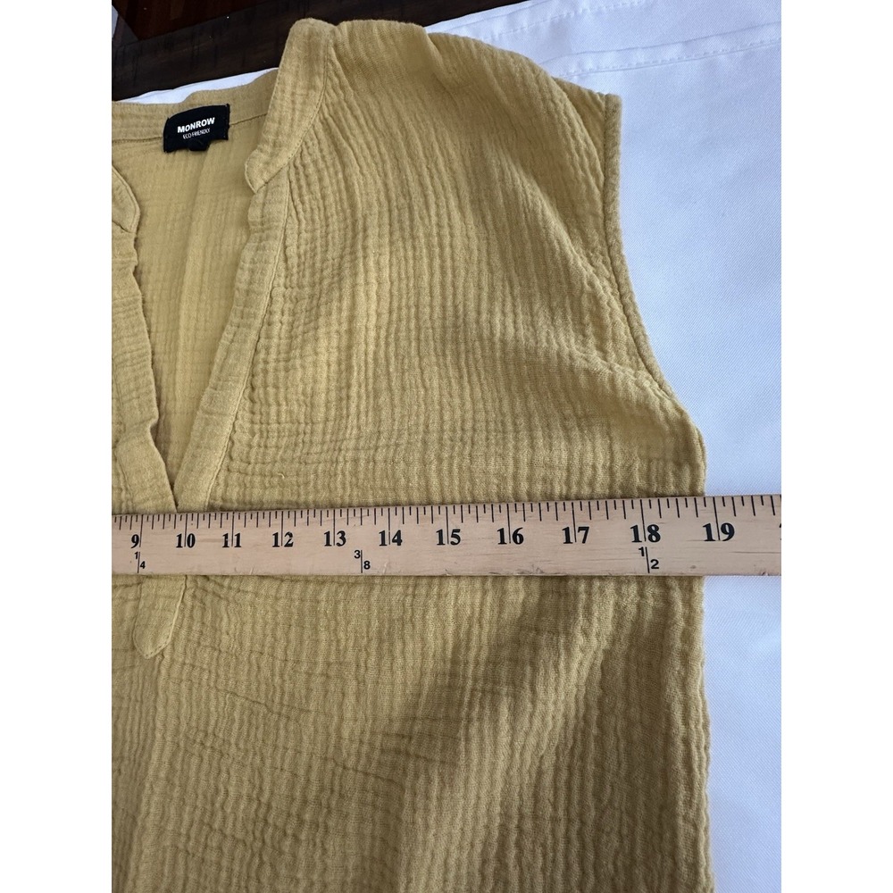 Monrow Womens‎ Cap Sleeve V Neck Boxy Gauze Small Top Yellow Cotton #GG8-3 - Picture 2 of 7